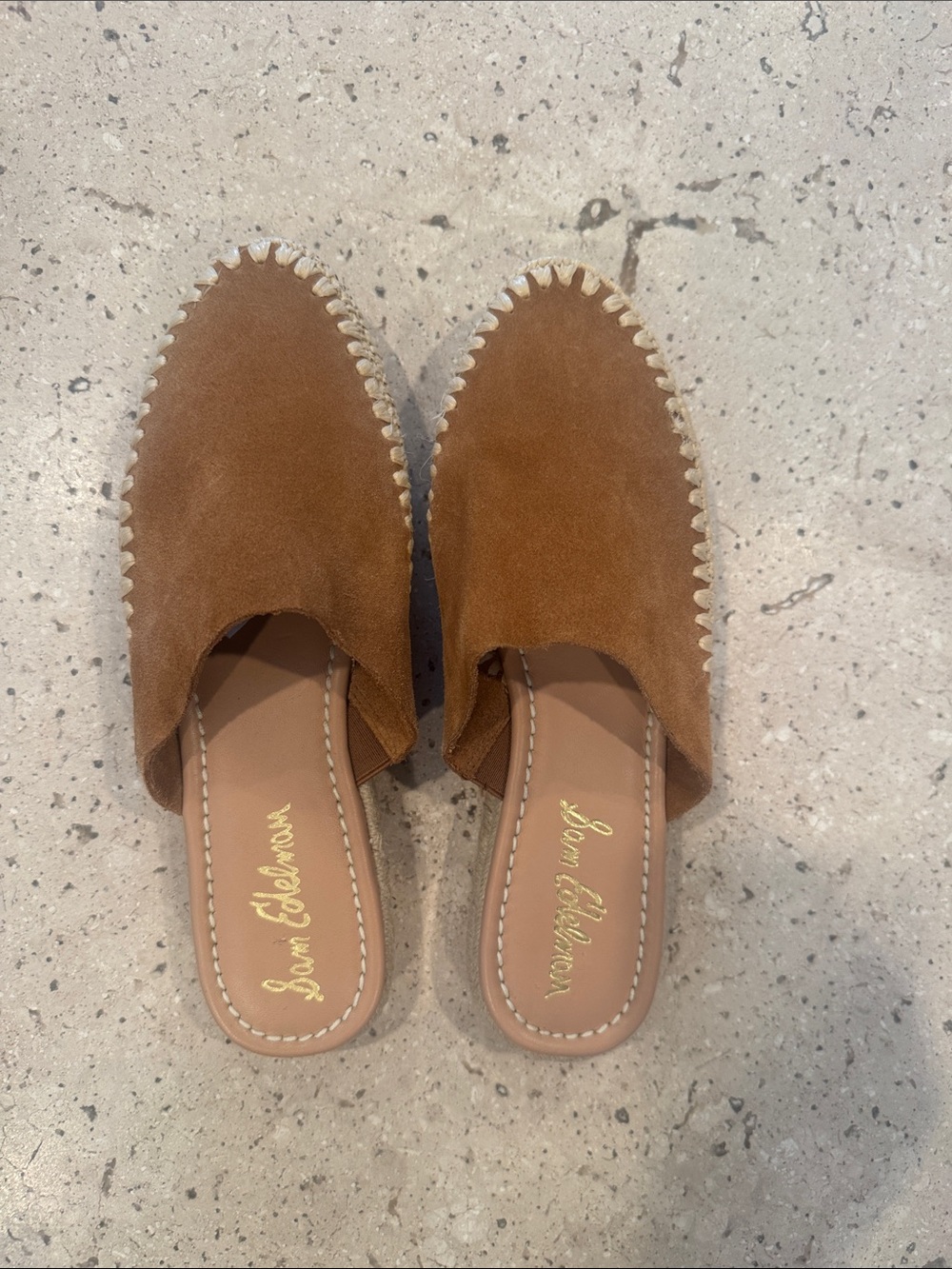 Sam Edelman Tan Suede Espadrille-Trim Slip-On Mules - Picture 2 of 3